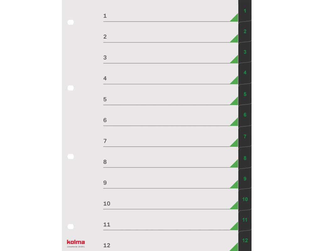 KOLMA Register LineaVerde A4 19.801.06 schwarz 1-12