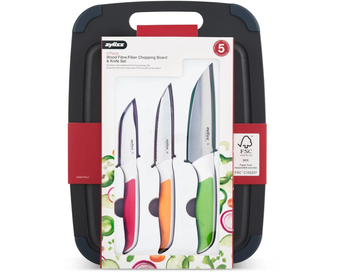 Zyliss Schneidebrett-Set mit Messer, 4-teilig 28 cm x 37 cm
