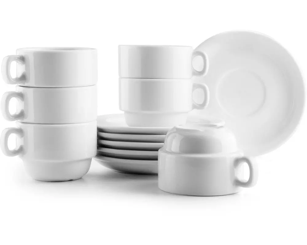 Ibili Tassen + Unterteller-Set 170 ml, 6 Stück, Weiss