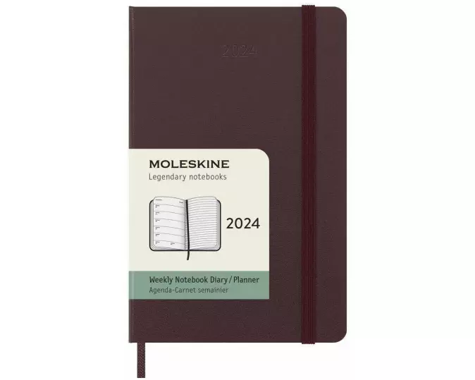 Moleskine 12 Monate Wochen Notizkalender 2024, Pocket/A6, 1 Wo = 1 Seite, Rechts Linierte Seite, Fester Einband, Burgundrot