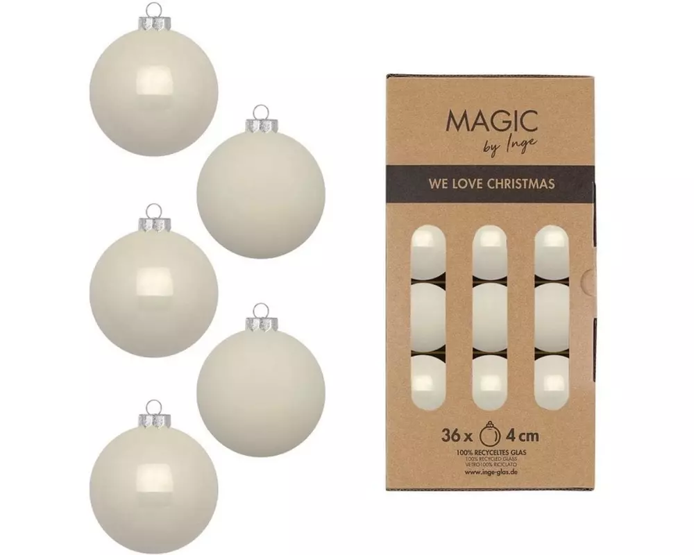 INGES CHRISTMAS DECOR Weihnachtskugel 4 cm Alt Weiss, 36 Stück