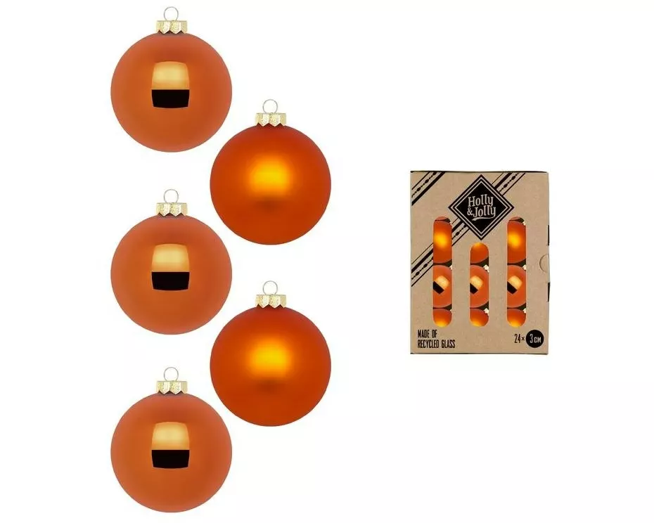 Holly & Jolly Weihnachtskugel Amber Orange Ø 3 cm, 24 Stück
