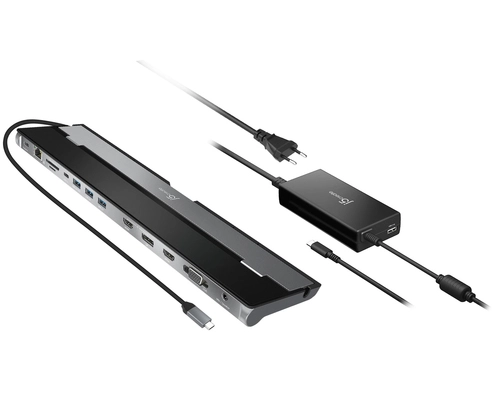 j5create JCD543P USB-C Triple Display Docking Station with 100W PD Adapter. Connectivity technology: Wired, Host interface: USB 3.2 Gen 1 (3.1 Gen 1) Type-C, USB Power Delivery up to: 100 W. Ethernet LAN data rates: 10,100,1000 Mbit/s. Product colour: Black, Silver, Colour name: Silver and Black, Compatible memory cards: MicroSD (TransFlash), SD. Power source type: DC, USB, Power connector: USB Type-C, AC input voltage: 110