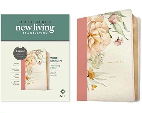 NLT Wide Margin Bible, Filament Enabled (Leatherlike, Dusty Pink Blossoms, Red Letter)