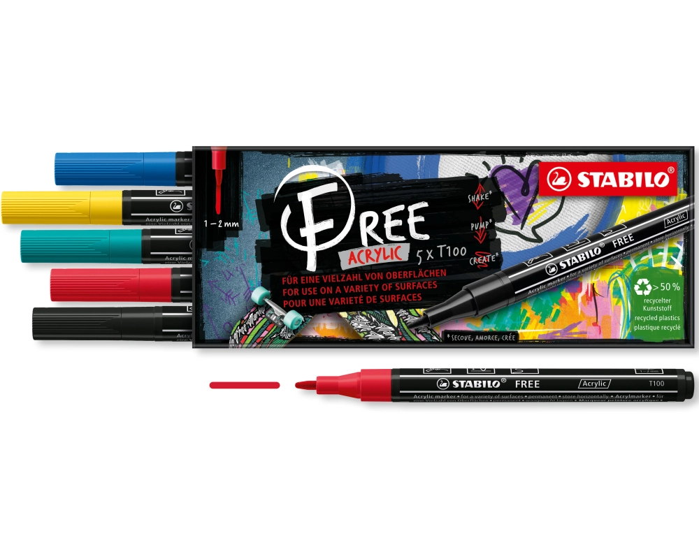 STABILO FREE Acrylic T100 1-2mm 691/5-01 Royal 5er Etui