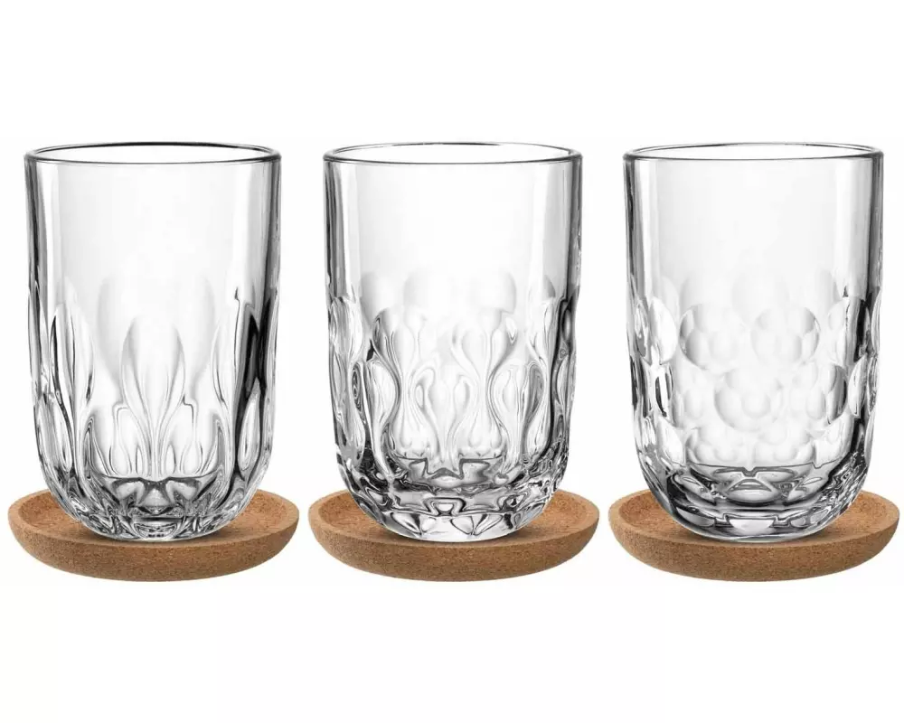 Leonardo Cappuccino Becher Gocce mit Untersetzer 380 ml, Transparent