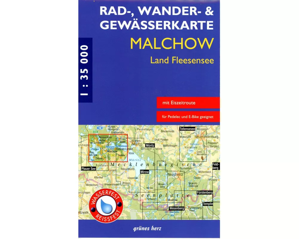 Rad-, Wander- und Gewässerkarte Malchow, Land Fleesensee