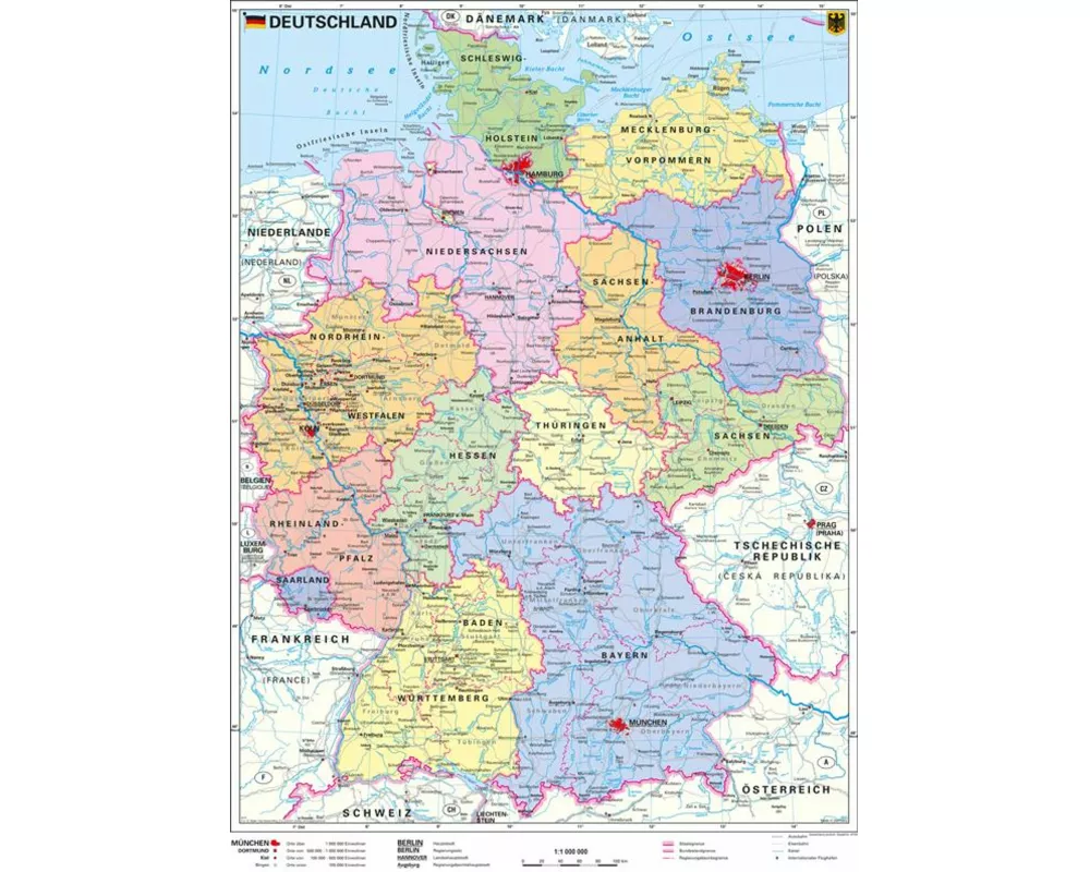 Deutschland, politisch 1 : 1 000 000. Wandkarte Kleinformat ohne Metallstäbe