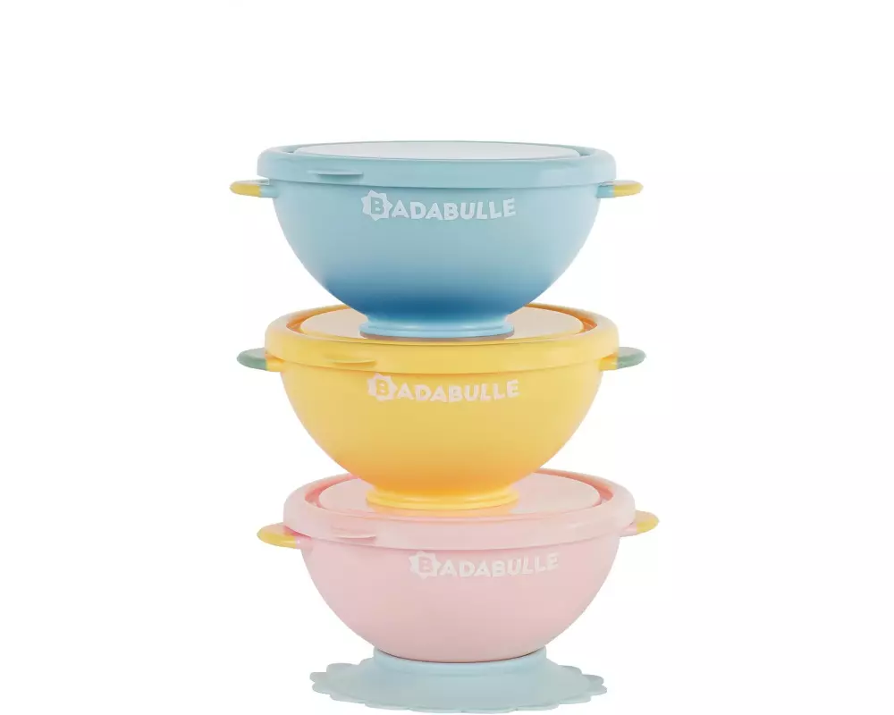 Badabulle Kinderschüssel Saugnapf 3er-Set mit Deckel