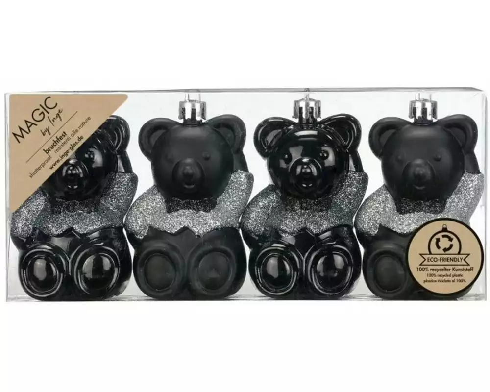 INGES CHRISTMAS DECOR Weihnachtsschmuck Teddybär 4 Stück, Schwarz