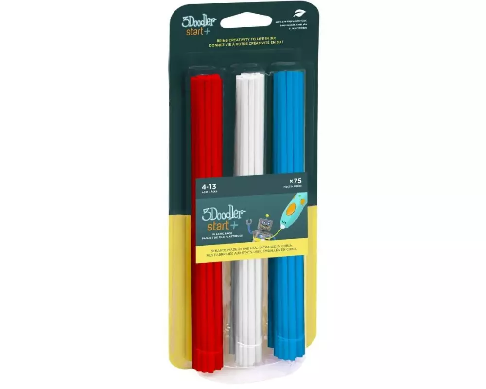 3Doodler 3D Pen Filament Start+ 75 Stück, Rot, Weiss, Blau
