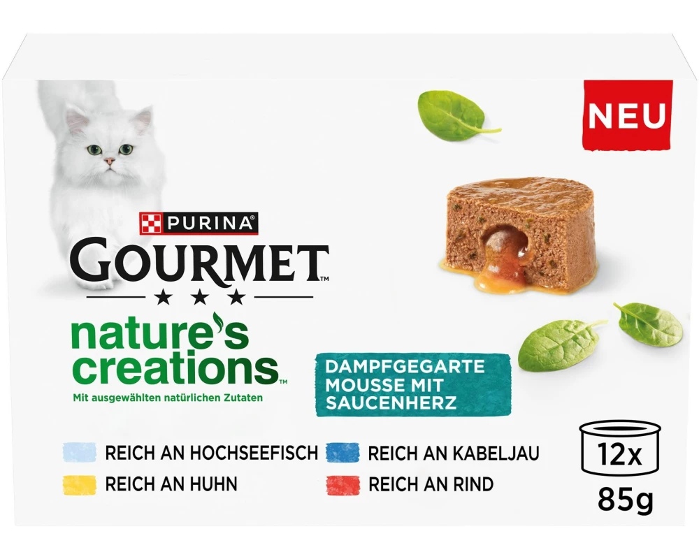 Purina Gourmet Nature's Creations Saucenherz Fleisch und Fisch 12 x 85 g
