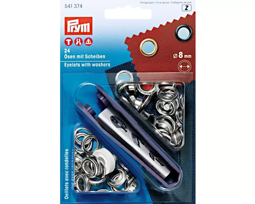 Prym Ösen + Scheiben 8 mm, Silber, 24 Stück
