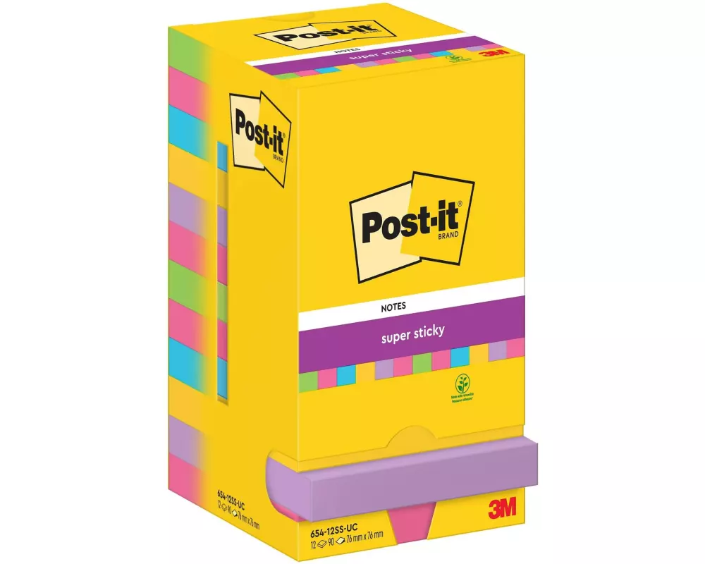 Post-it Notizzettel Super Sticky 76 x 76 mm, Mehrfarbig