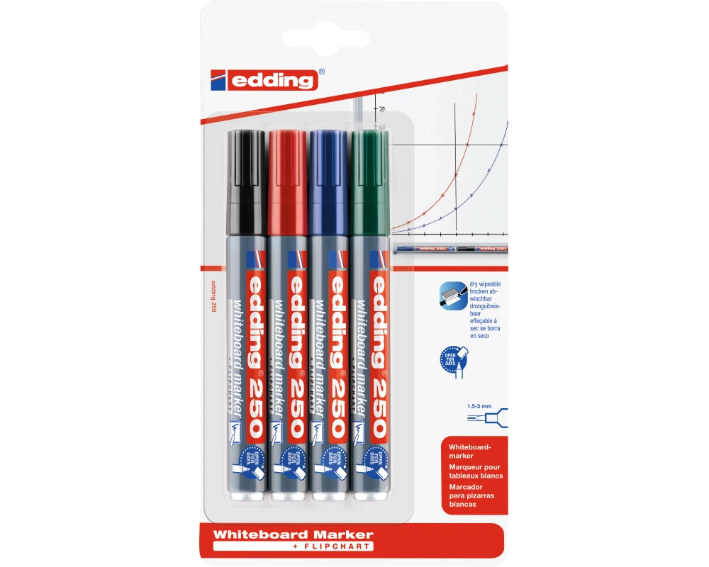 EDDING Boardmarker 250 1.5-3mm 250BLI-1234 4 Farben ass. Blister