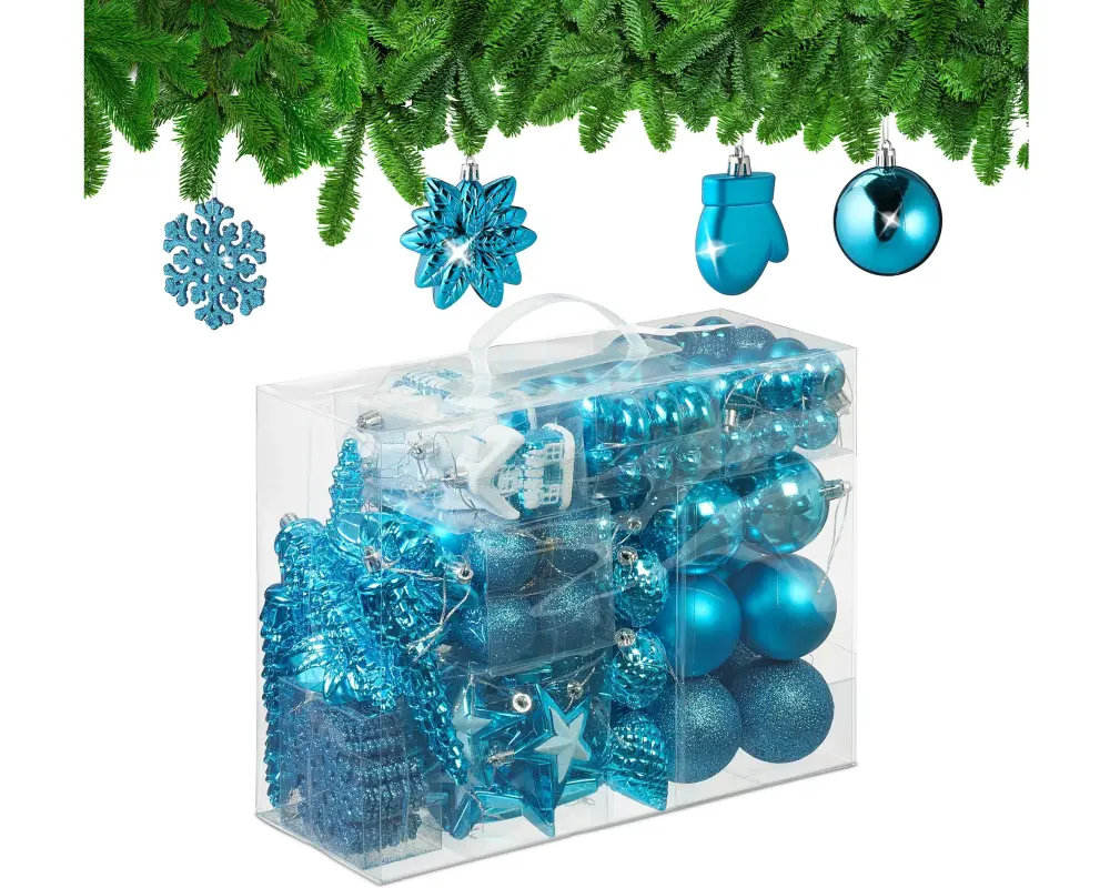 relaxdays Relaxdays Weihnachtskugeln im 100er Set Silber/Türkis/Weiss
