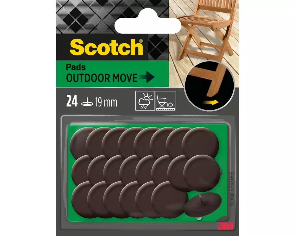 3M Möbelgleiter Outdoor, Ø 19 mm, Braun, 24er Pack