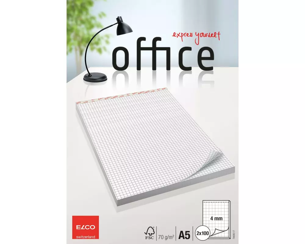 ELCO Notizblock A5 4 mm, Kariert, 2 Stück