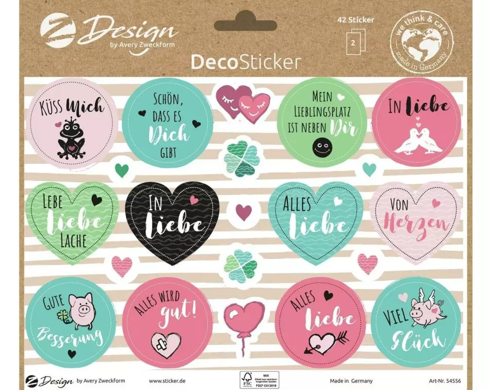 Z-Design Motivsticker A5 Deko Liebe + Glück, Bunt, 42 Aufkleber