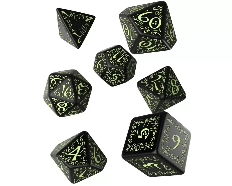 Q Workshop RPG-Würfelset Elvish Black & glow-in-the-dark Dice 7 Stk.