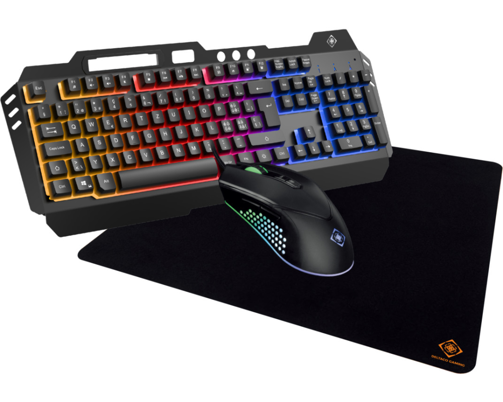 DELTACO Gaming-Tastatur Set GAM-113 V2 3-in-1 RGB Schwarz