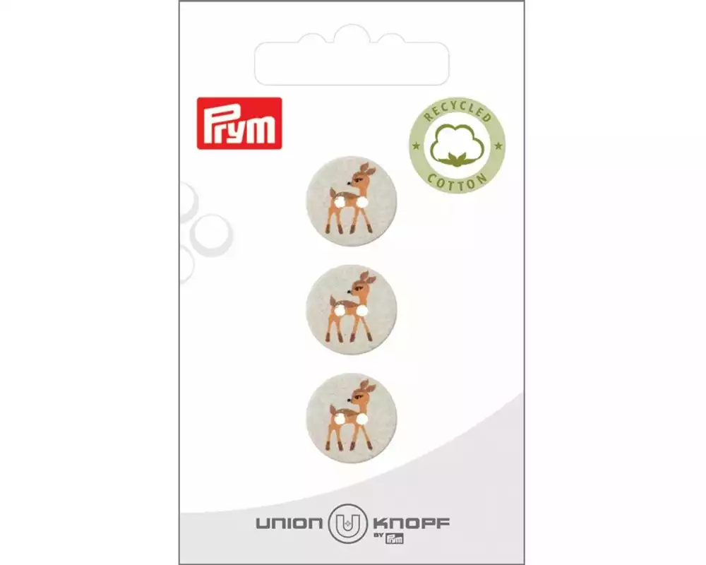 Prym Union Knopf Knöpfe Rehkitz 15 mm, 3 Stück, Crème