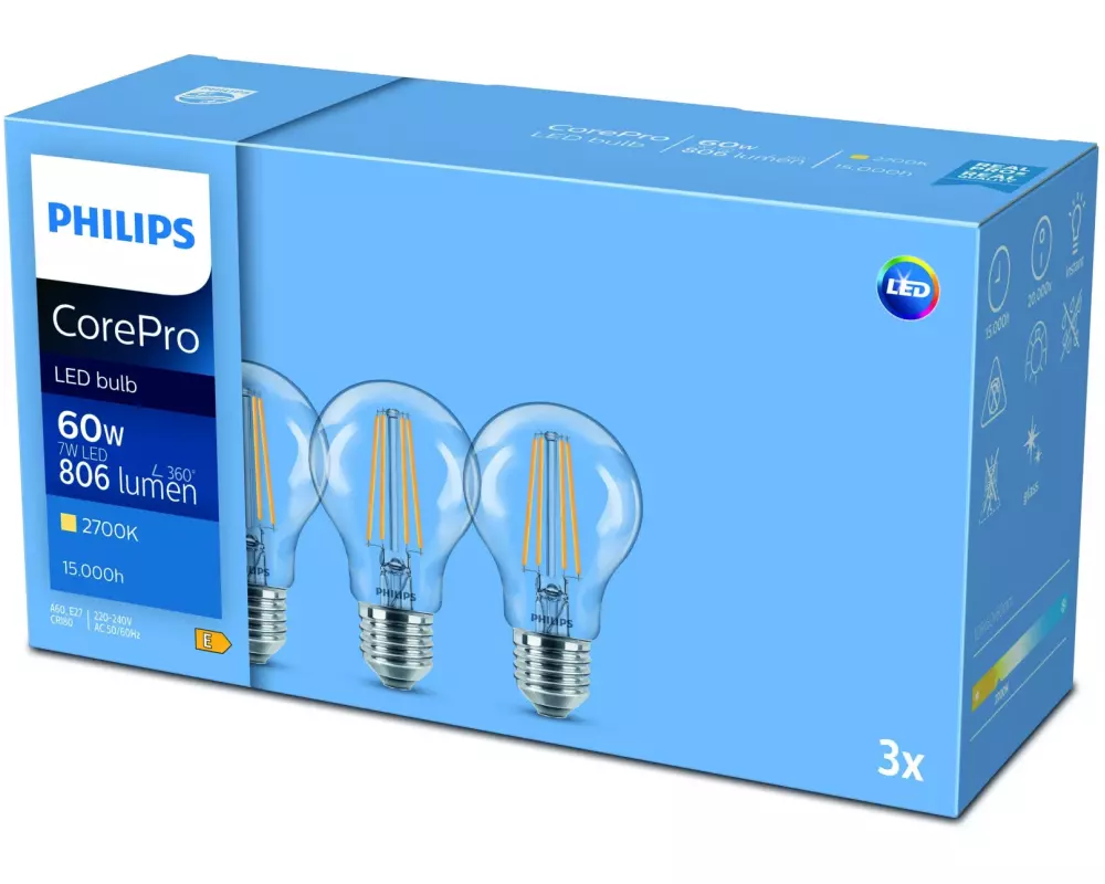 Philips Professional Lampe CorePro LEDBulb ND 7-60W E27 WW A60 CLG 3er