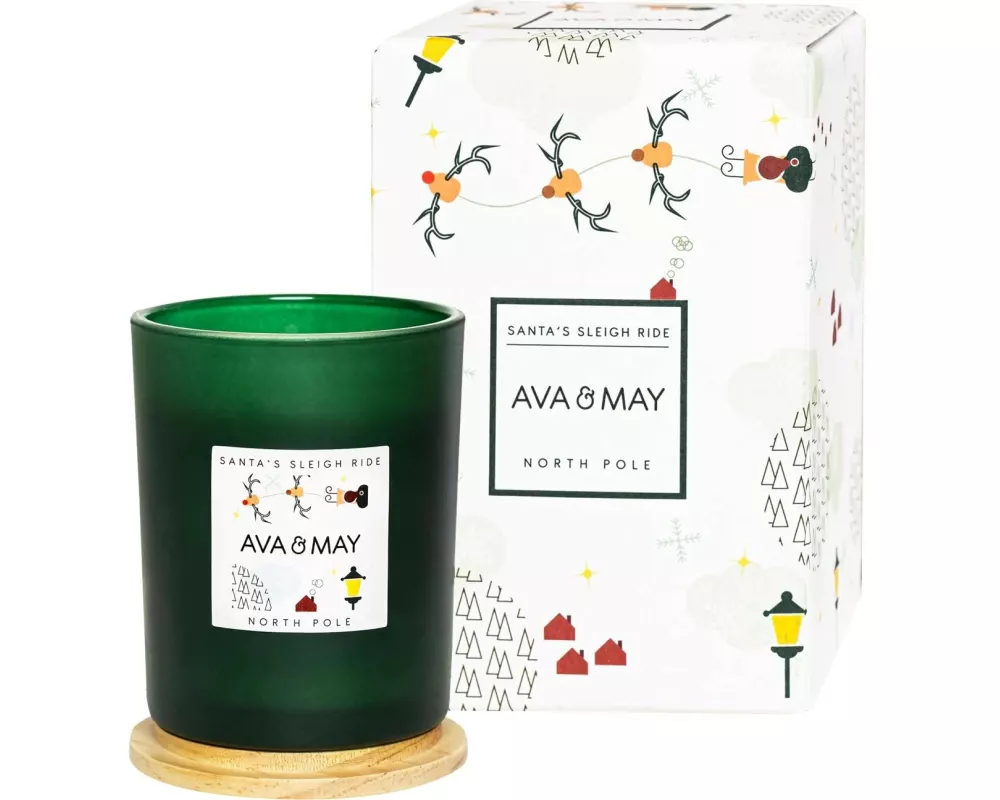 AVA & MAY Kerzenglas Santa's Sleighride, Grün
