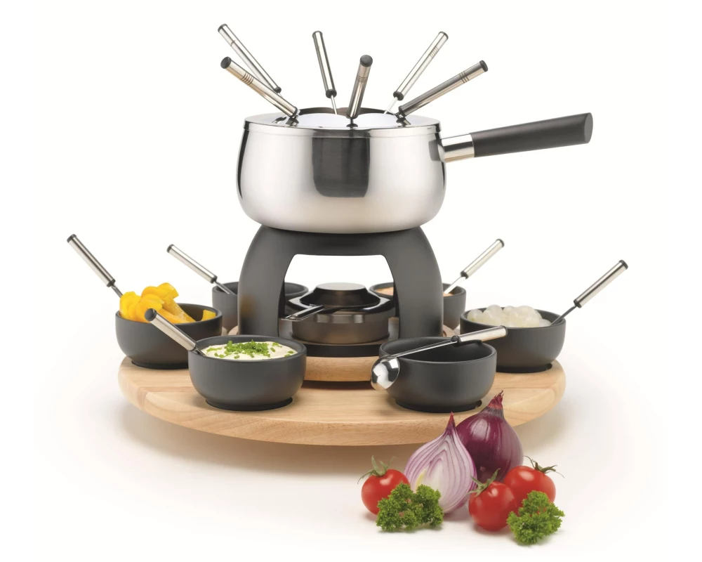Mäser Fleischfondue-Set 23 Teile, Schwarz/Silber/Braun