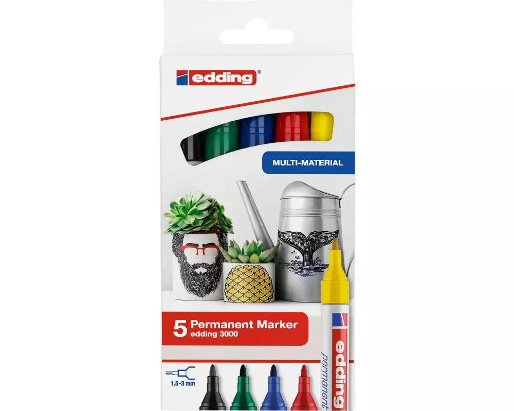 edding Permanent-Marker 3000 5 Stück, Grün/Gelb/Blau/Rot