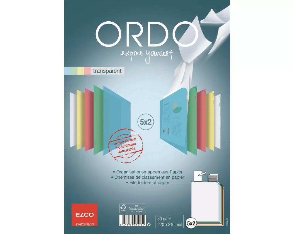 ELCO Sichthülle Ordo A4 Mehrfarbig, 10 Stück