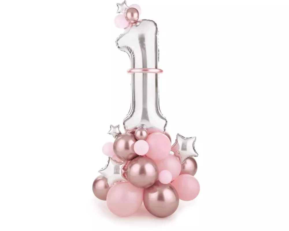 Partydeco Luftballon Zahl «1» Rosa/Silber, 90 x 140 cm, 11-teilig