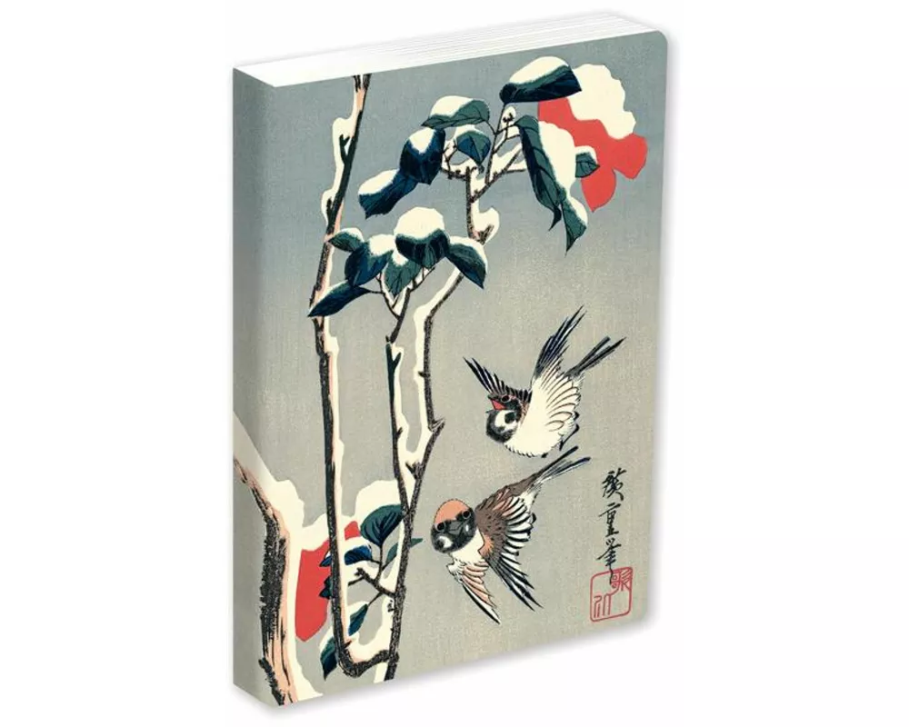 Journal Sparrows and Camellia in Snow by Hiroshige, Lined PB