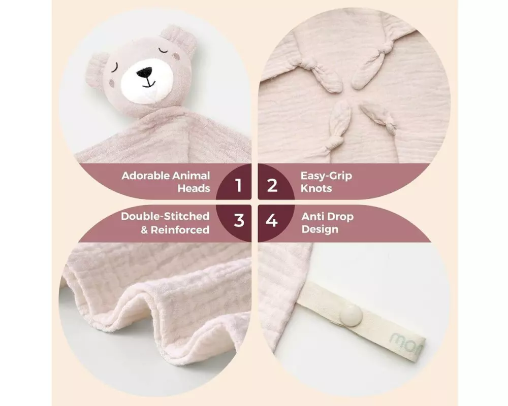 momcozy Bär Schmusetuch PNK Baumwolle Musselin Rosa