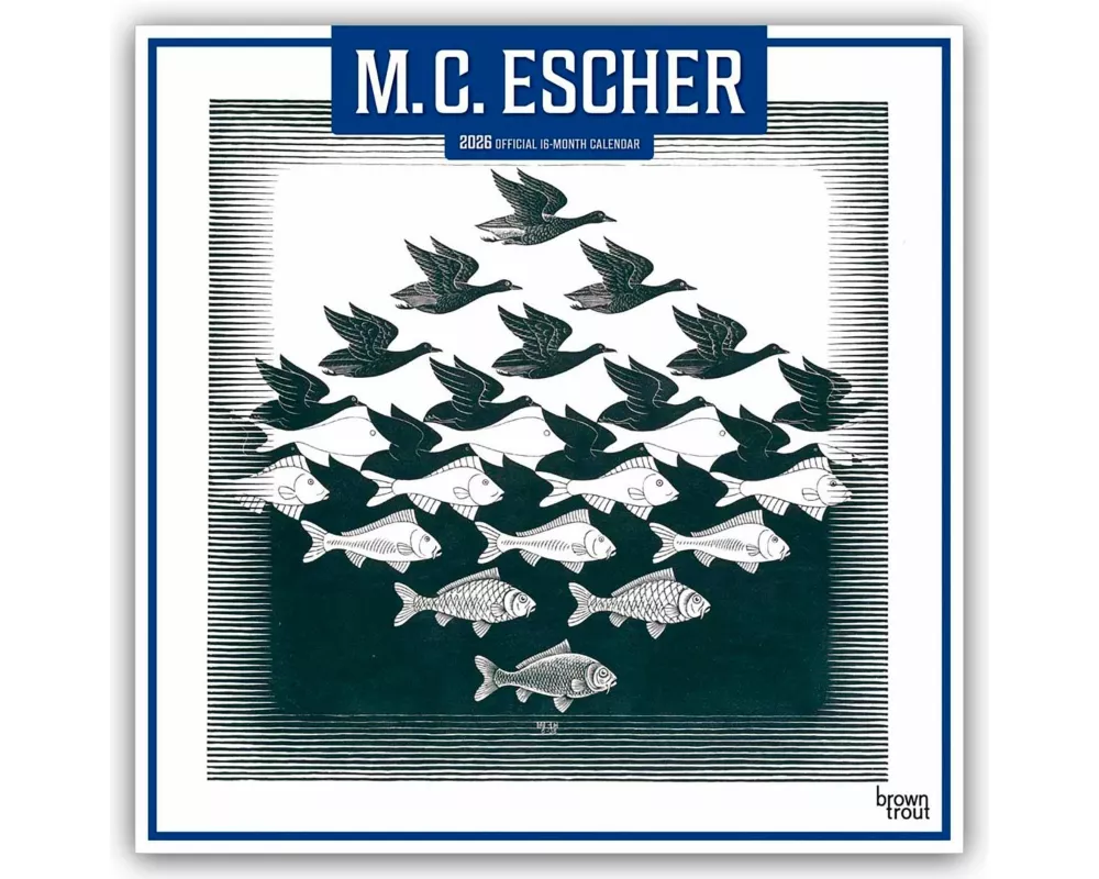 M.C. Escher Official 2026 12 X 24 Inch (Hanging) Monthly Square Wall Calendar Plastic-Free