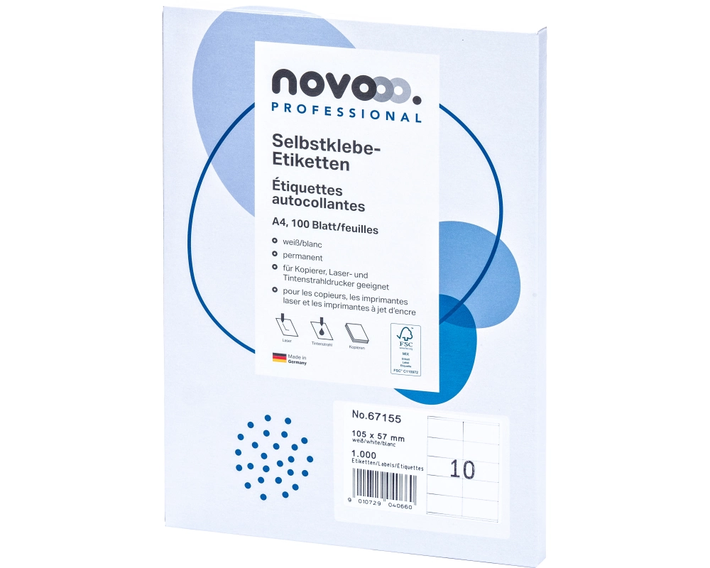 novooo. Selbstklebende Etiketten 105 x 57 mm, 10 Blatt