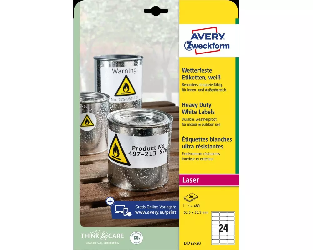 Avery Zweckform Universal-Etiketten L4773-20 63 x 33.9 mm Wetterfest