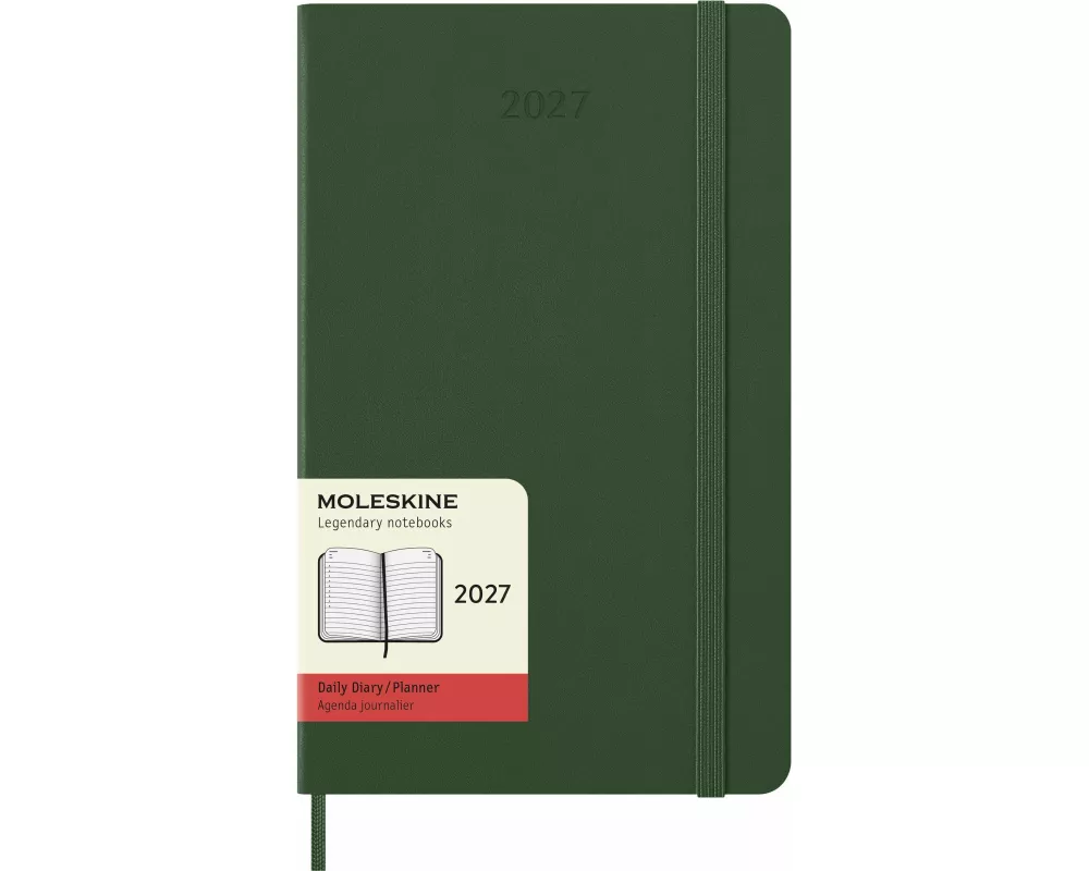 Moleskine 12 Monate Tageskalender 2027, Large/A5, 1 Tag = 1 Seite, fester Einband, myrtengrün