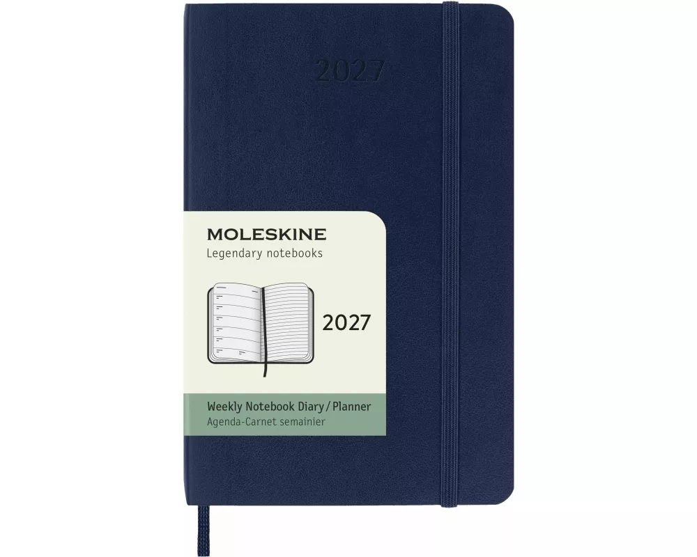 Moleskine 12 Monate Wochen Notizkalender 2027, Pocket/A6, 1 Wo = 1 Seite, rechts linierte Seite, weicher Einband, saphir