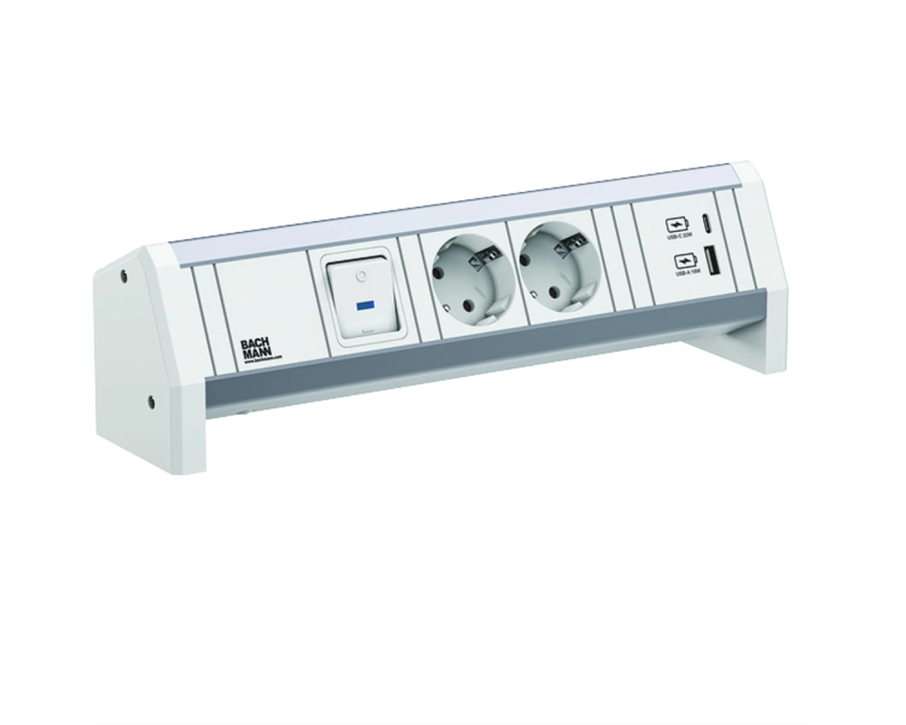 BACHMANN DESK 2xCEE7/3 1xSchalter 1xUSB A/C 22W GST18 RAL9010