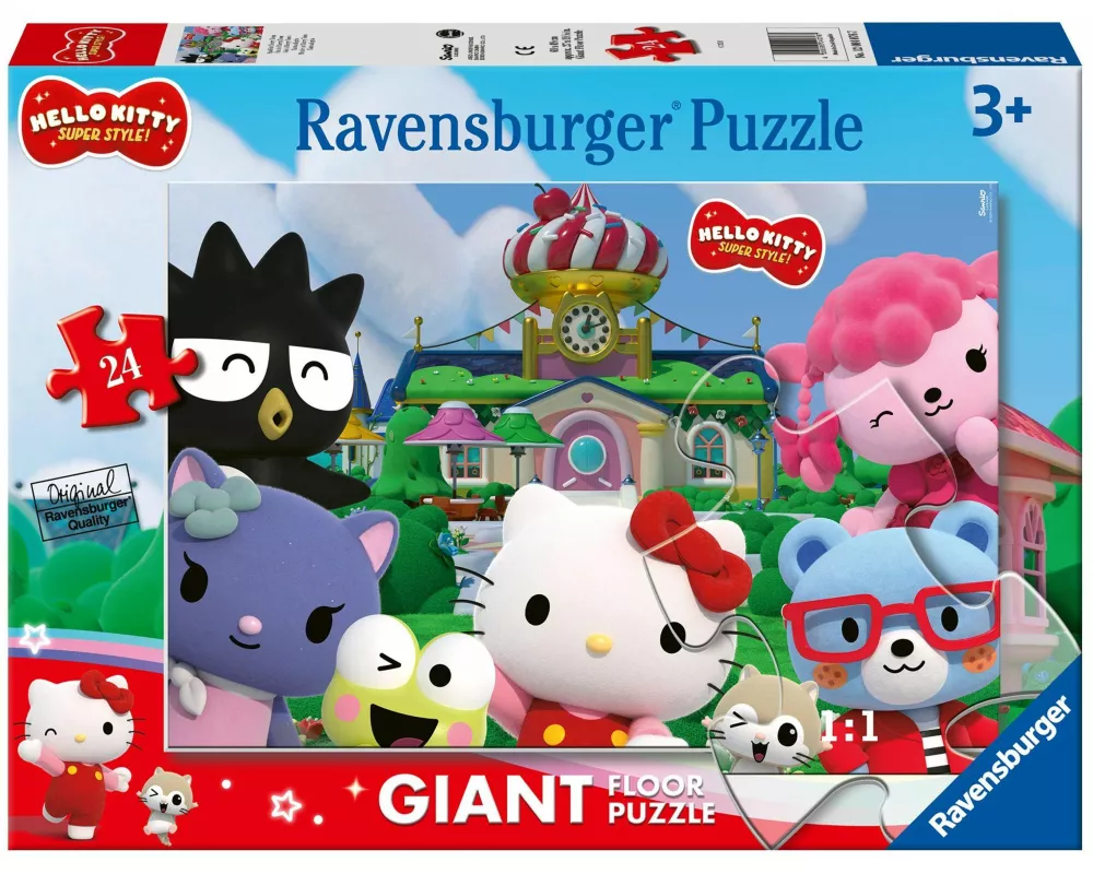 Ravensburger Kinderpuzzle 12004076 - Spaß in Cherry Town - Bodenpuzzle mit 24 großen Puzzleteilen, für Hello Kitty-Fans ab 3 Jahren