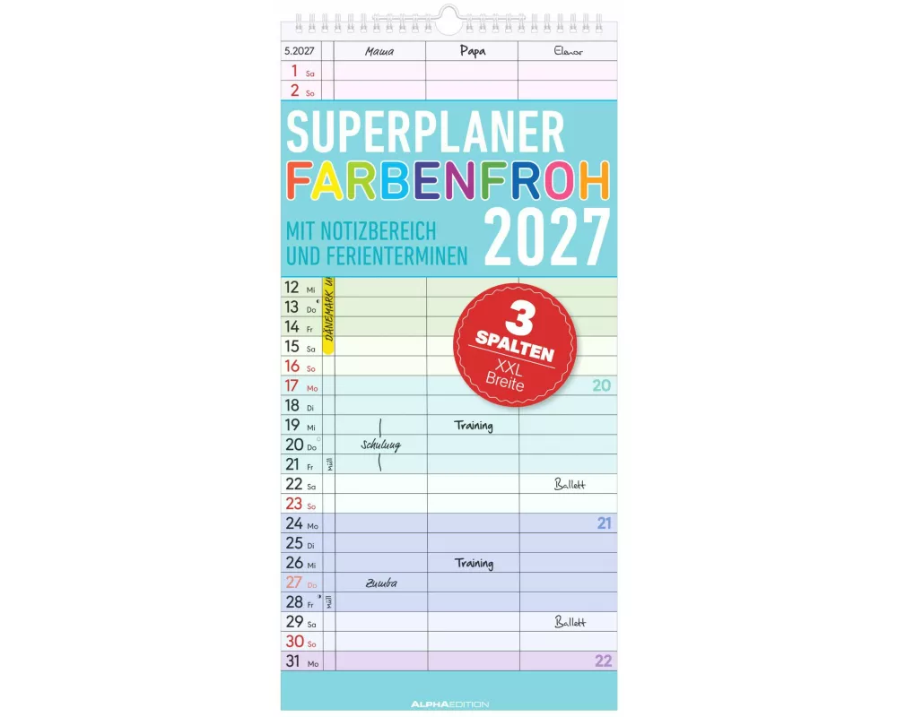 Superplaner Farbenfroh - 3 Spalten 2027