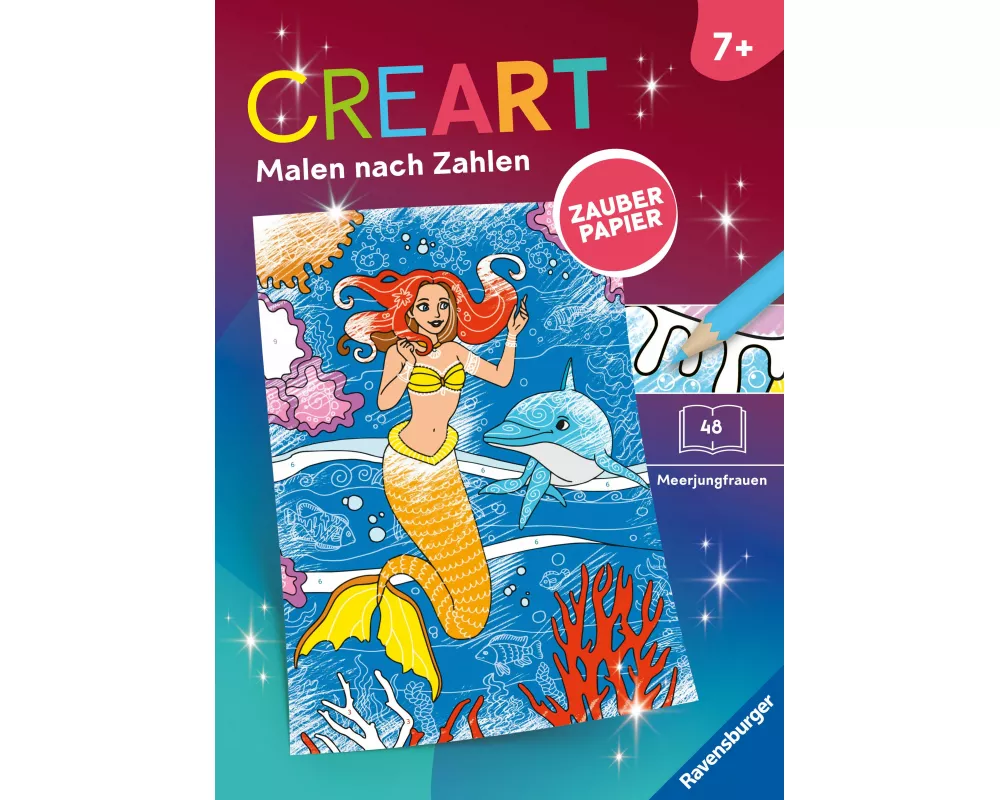 CreArt Malen nach Zahlen ab 7 Zauberpapier - Meerjungfrauen