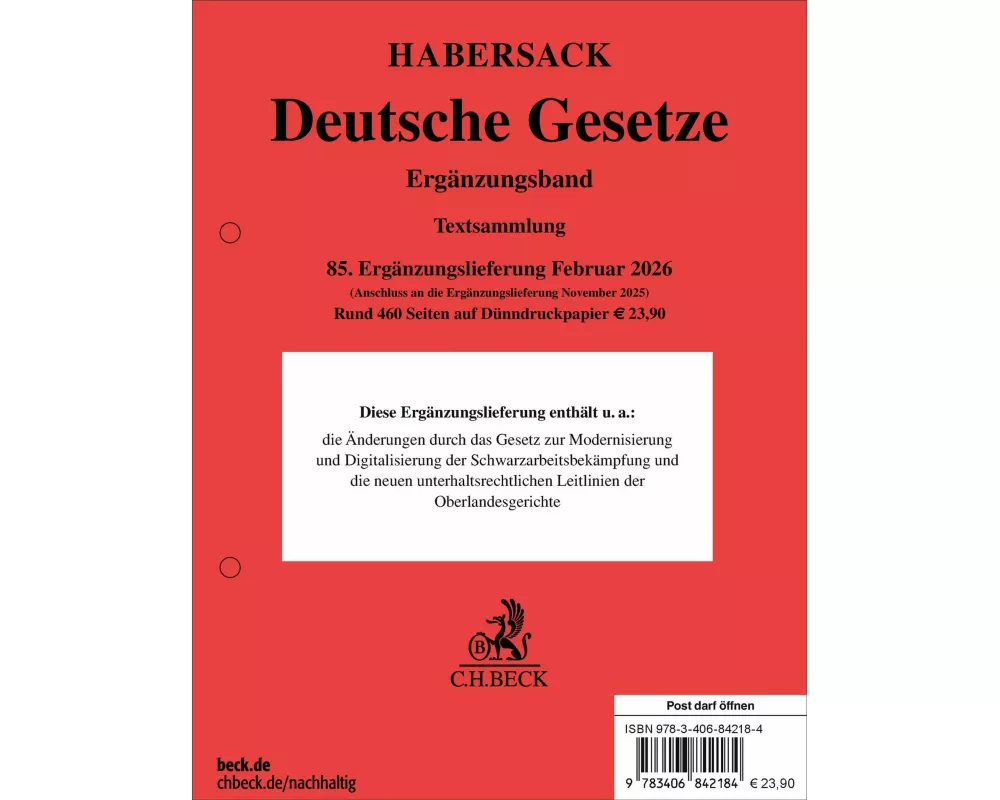 Deutsche Gesetze Ergänzungsband 85. Ergänzungslieferung