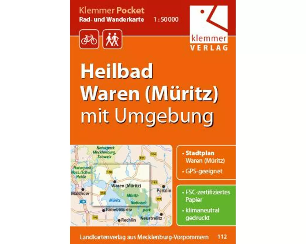 Klemmer Pocket Rad- und Wanderkarte Heilbad Waren (Müritz) mit Umgebung 1 : 50 000
