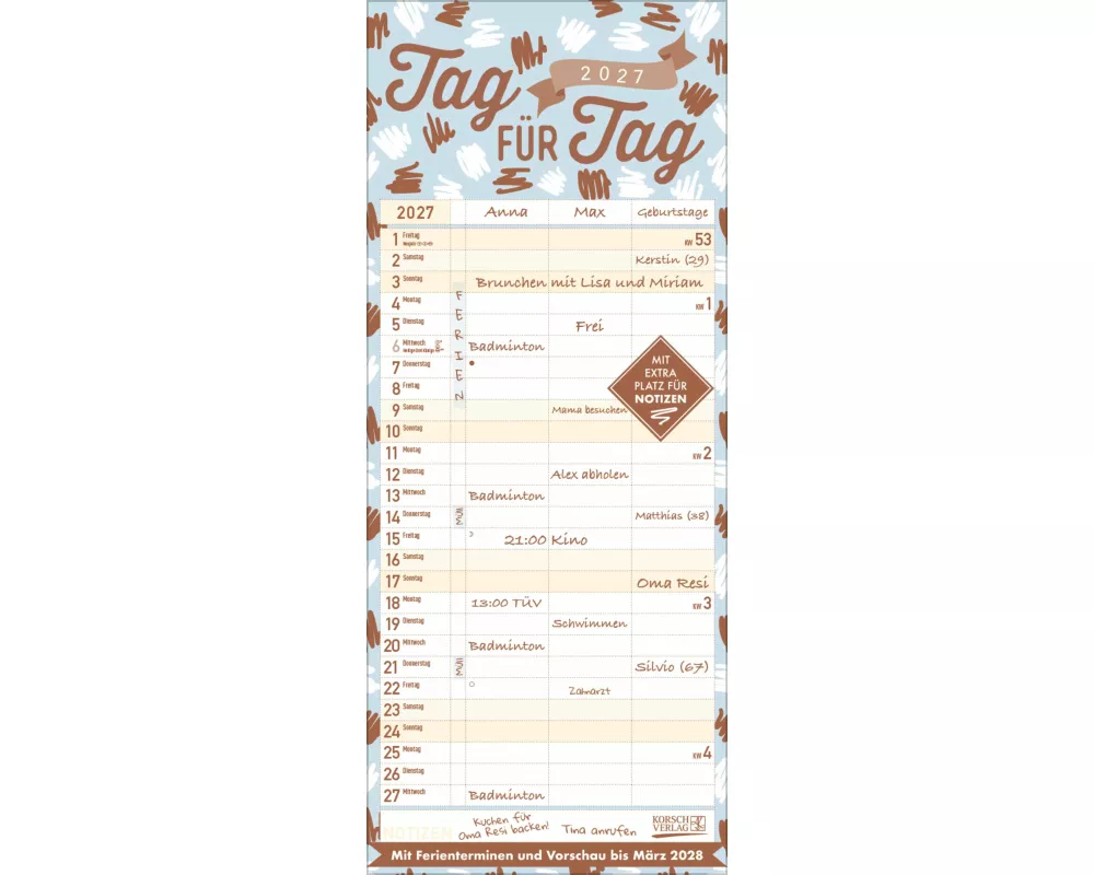 Premium Familientimer Tag für Tag 2027