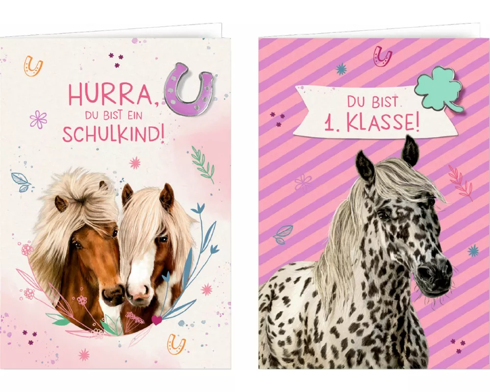 Grußkarte mit Wegbegleiter-Pin - Du bist 1. Klasse! / Hurra, du bist ein Schulkind!