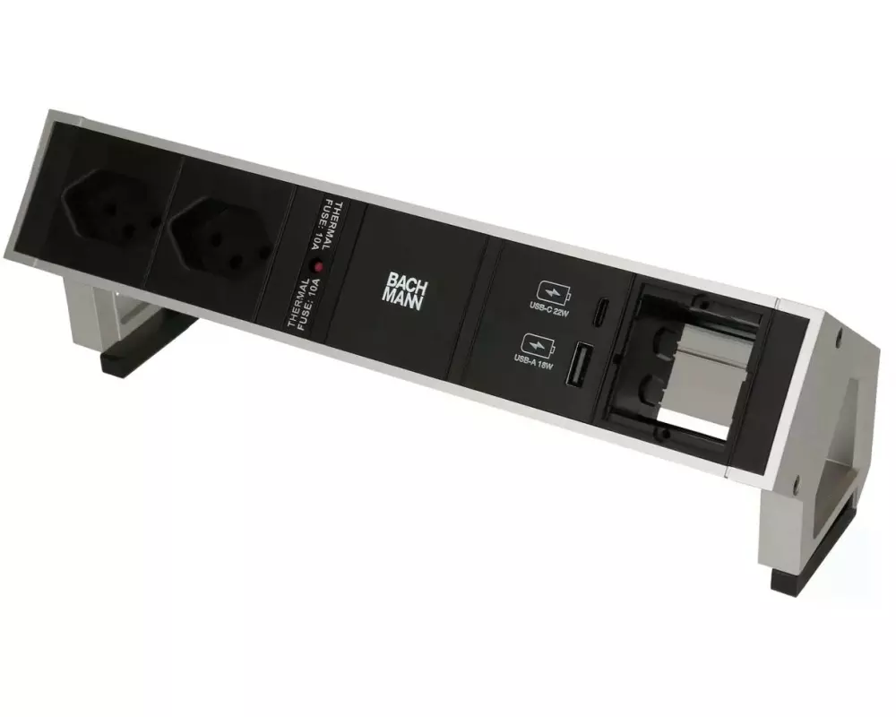 Bachmann Tischsteckdosenleiste DESK 2, 2x T13, 1x USB A/C, 1x Leer
