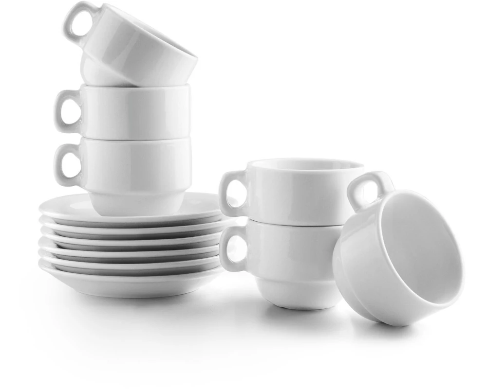 Ibili Tassen + Unterteller-Set 80 ml, 6 Stück, Weiss
