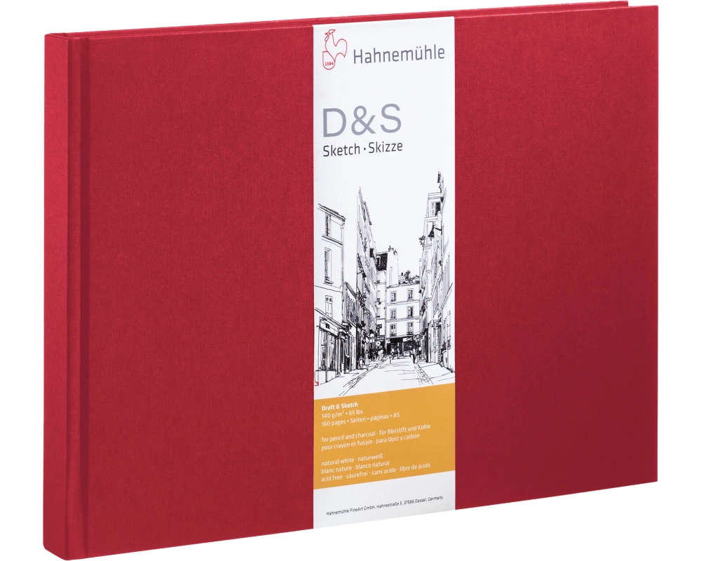HAHNEMÜHLE Skizzenbuch D&S A5 quer 10628293 rot 80 Blatt